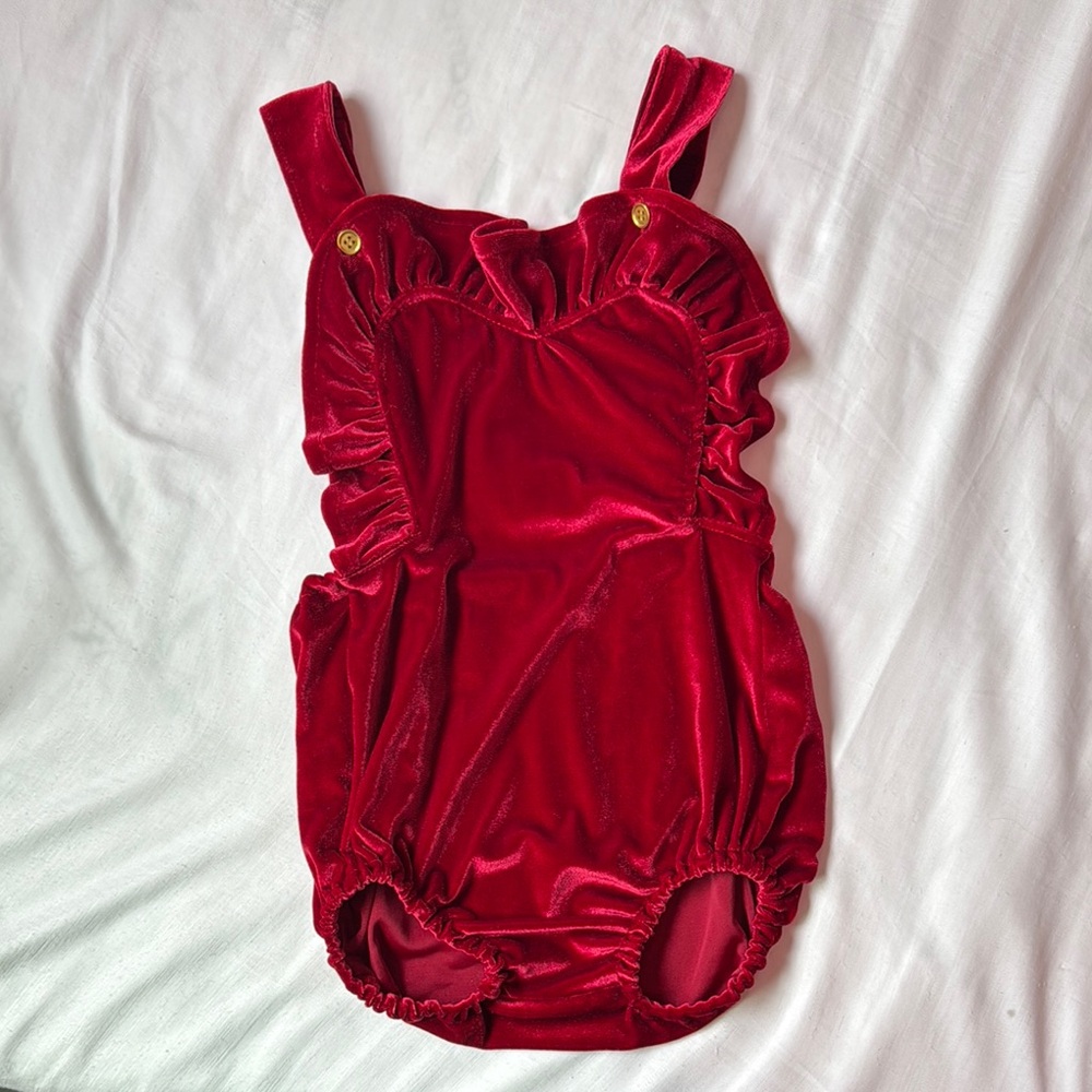 Sadie then Ty- Red Velvet Baby Romper size 4-5yrs